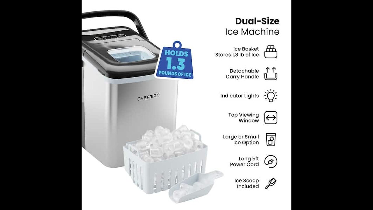 Iceman Dual-Size Countertop Ice Machine, Portable Ice Maker Machine, Creates 2 Cube Sizes in 6...