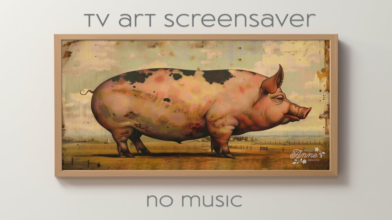Prim Style Painting Of A Pig Standing: Silent Art For Your TV