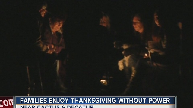 Families celebrate Thanksgiving evening in the dark after outage