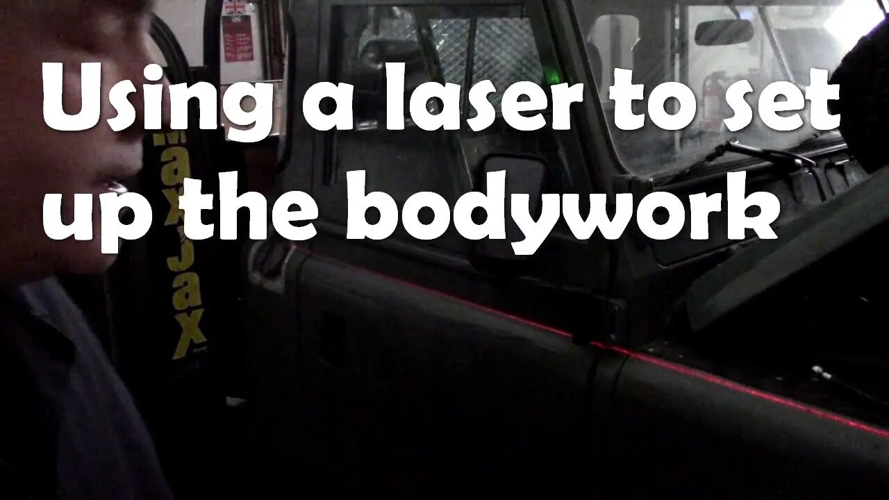 Using a laser line to set up the defender bodyshell. A little trick I use