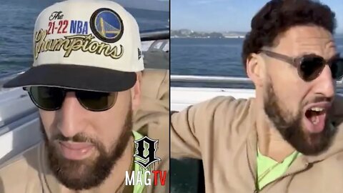 Klay Thompson "Shaqtin" By Losing Finals Cap Driving His Boat To The Championship Parade! 🧢