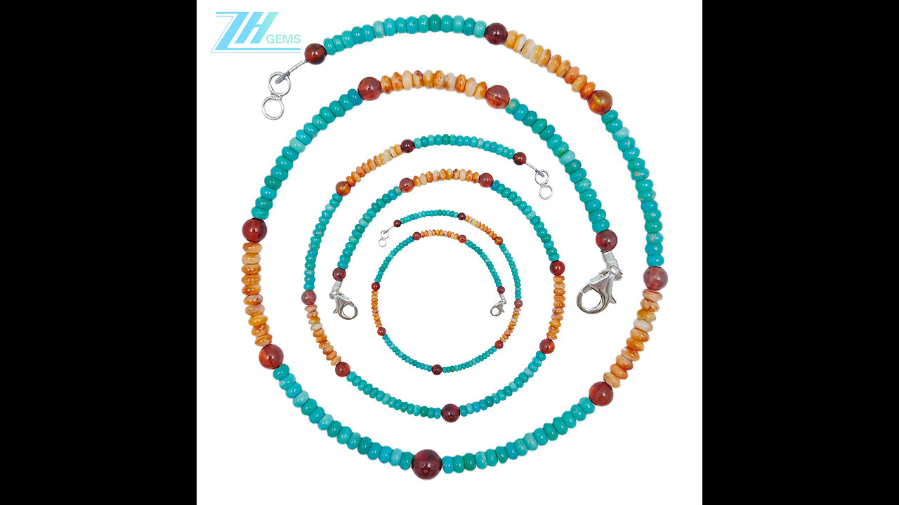 Natural blueturquoise roundle beads spiny oyster red smooth amber gemstone Multi Stone