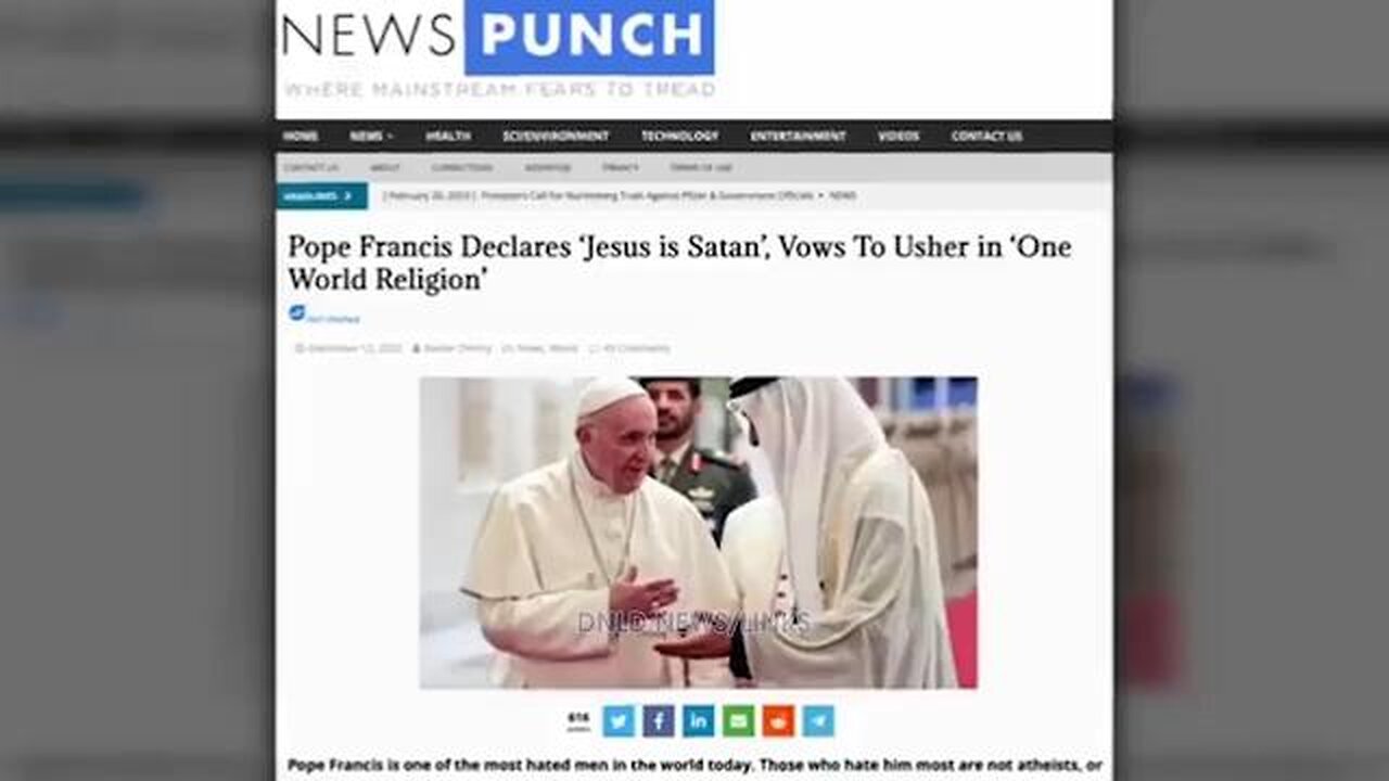 Pope Francis Says Jesus Christ Is Satan, Calls For 1 World Government