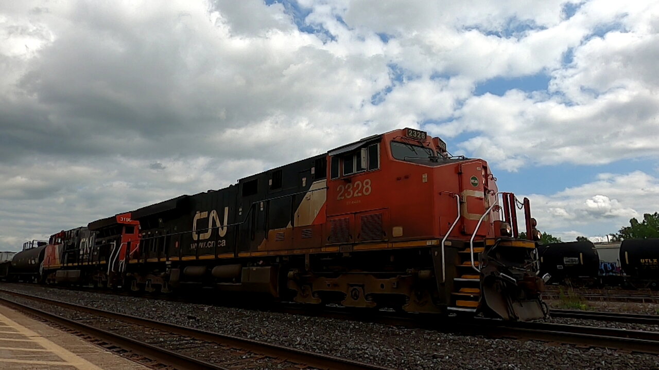 CN 2328 & CN 3196 Engine Manifest Train Westbound In Ontario TRACK SIDE