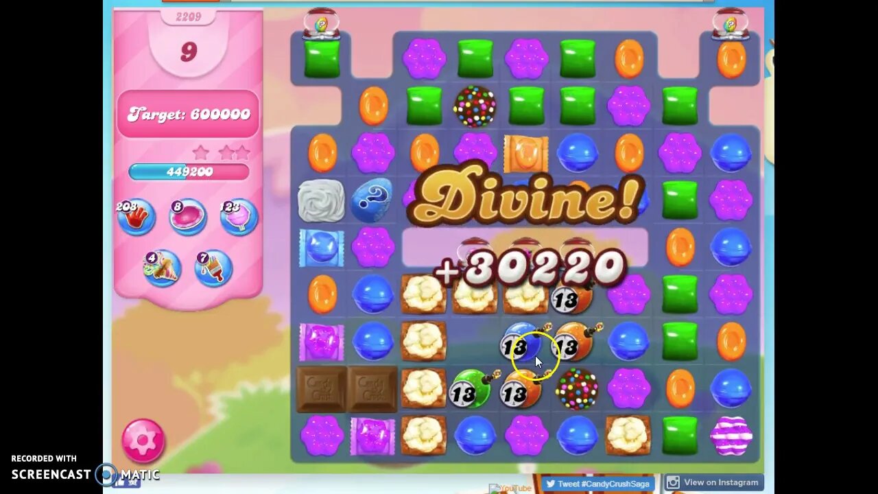 Candy Crush Level 2209 Audio Talkthrough, 3 Stars 0 Boosters