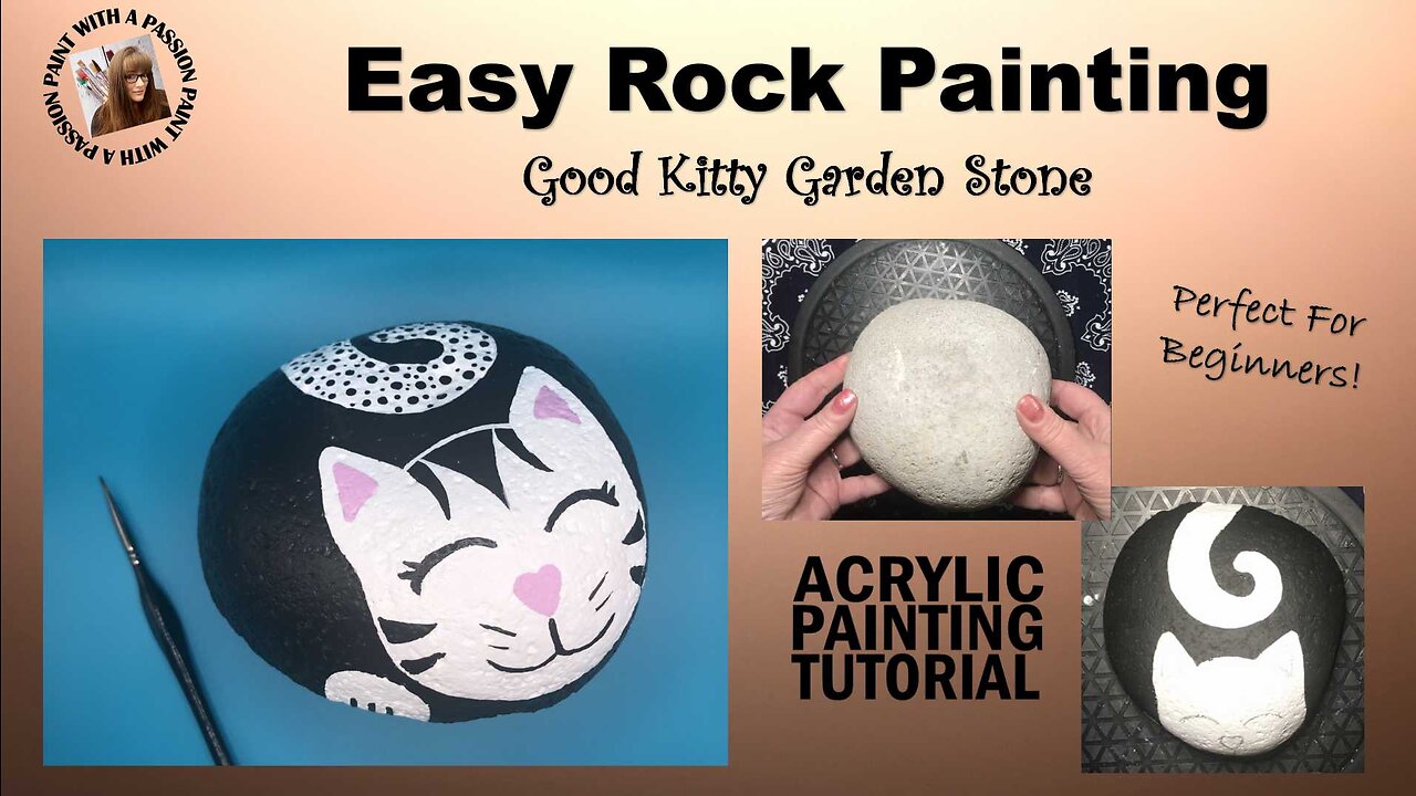 Easy Rock Painting Sleeping Kitty Cat Garden Stone Tutorial