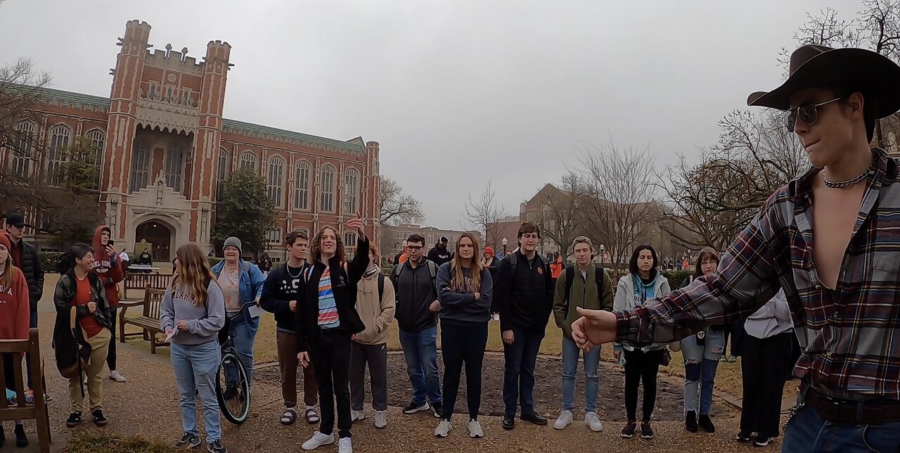 University of Oklahoma: Bisexual Heckler & Baritone Tuba Player Help Me Draw Crowd, Students Become So Out of Control, Admin Sets Up Barricade Around Me, Contending with the Beasts Of Oklahoma