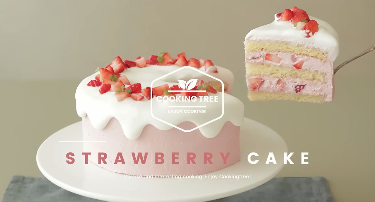 Full of strawberries! It's so pretty~ Strawberry Cake Recipe * Baking, Dessert