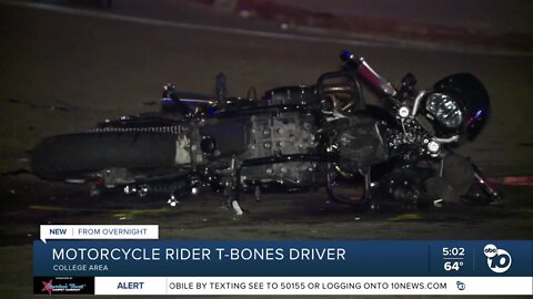 Motorcycle rider, car collide in College Area