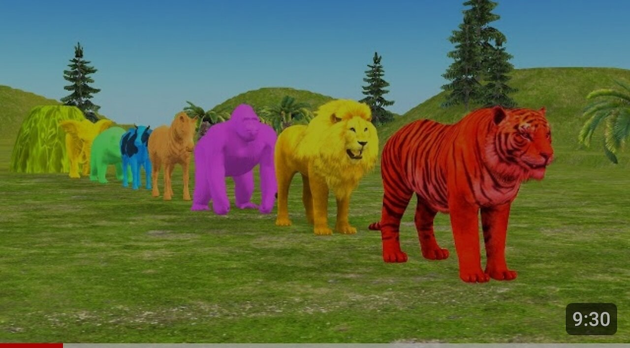 Paint animals gorilla, cow, tiger, lion fountain crossing game