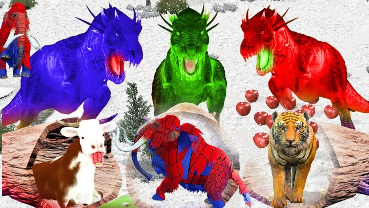 Cow Tiger Bull Monkey Mammoth vs Zombie Dinosaur Hide And Seek Game Wild Animals Hide And Seek Funny