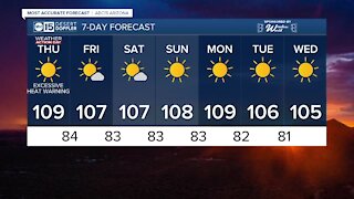 Thursday's Excessive Heat Warning is brining a high of 109