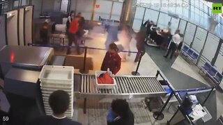 PORTABLE POWER BANK BURSTS INTO FLAMES IN A MAN’S POCKET AT AIRPORT SECURITY - A HOT POCKET!