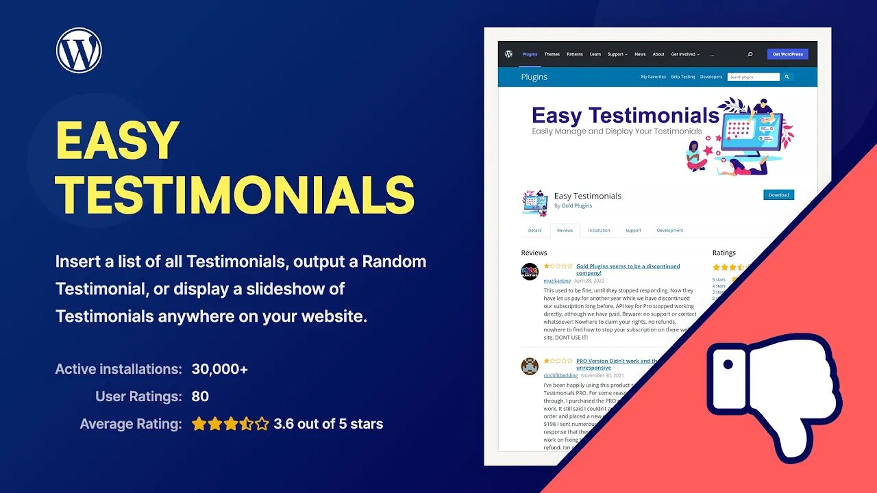 Bad Reviews, Bugs & No Refunds - Easy Testimonials WordPress Plugin