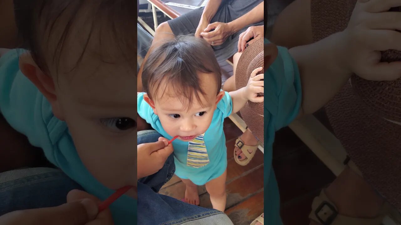 Baby Bryce's first time eating a lollipop!