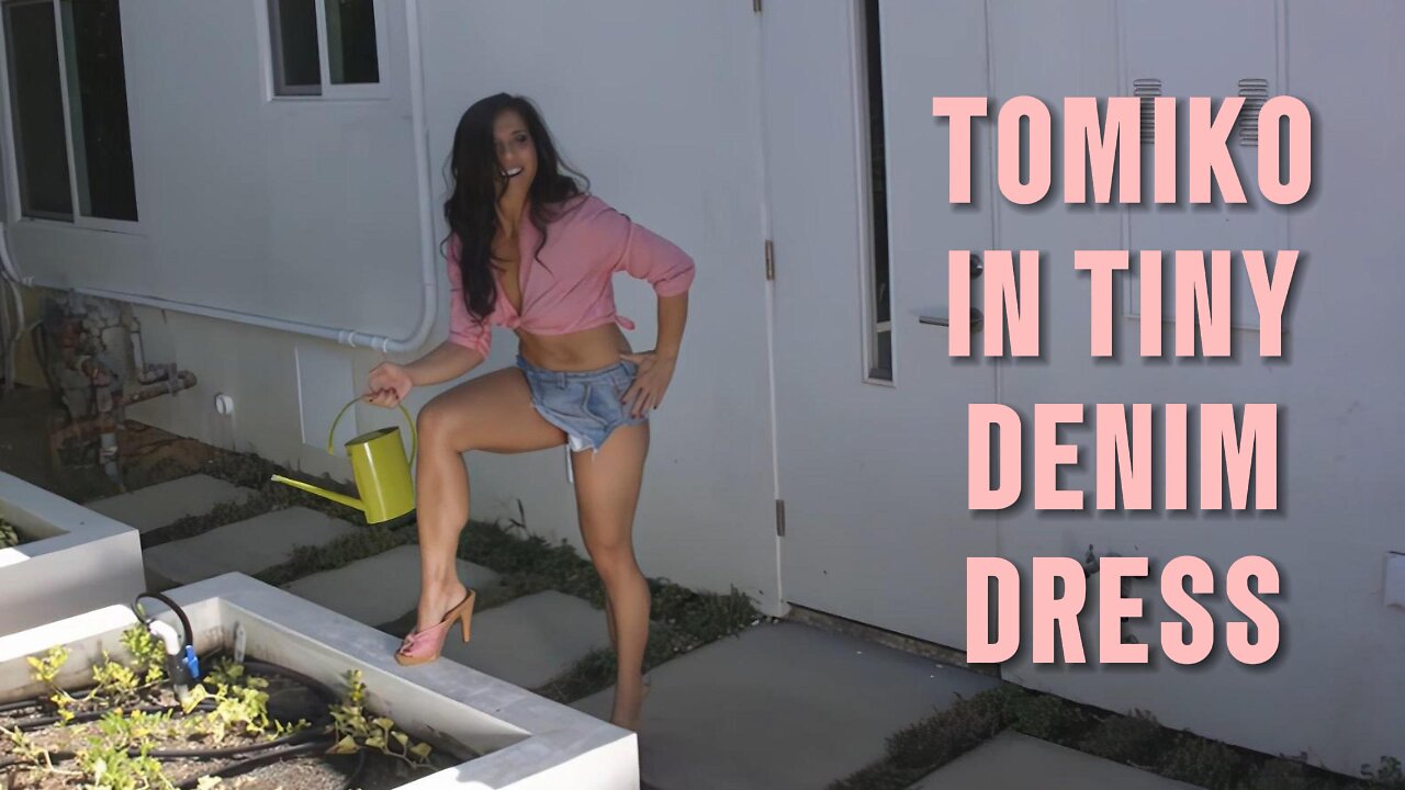 Tomiko Denim Dress Watering Her Garden 4K HD
