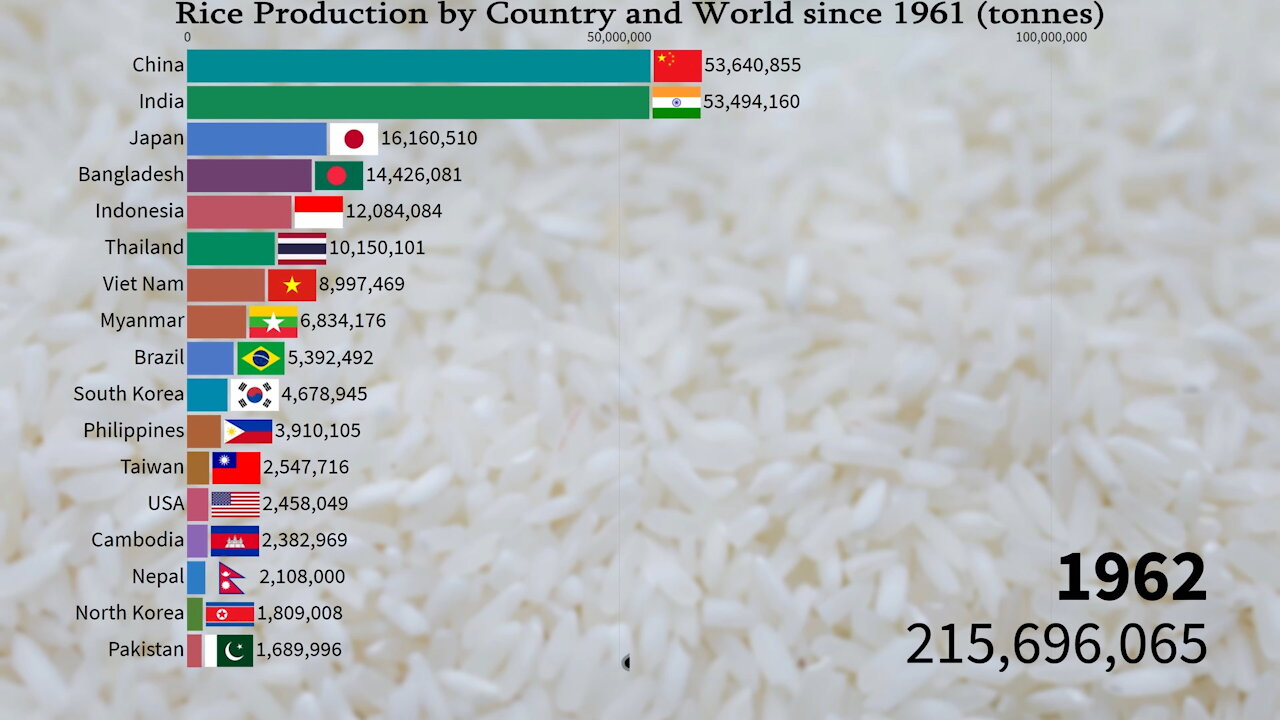 🍚 Rice Production by Country and World since 1961