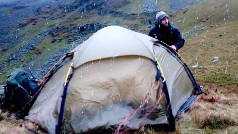 Solo Winter Mountain Camping in a Storm - Gale Force Wind and Rain
