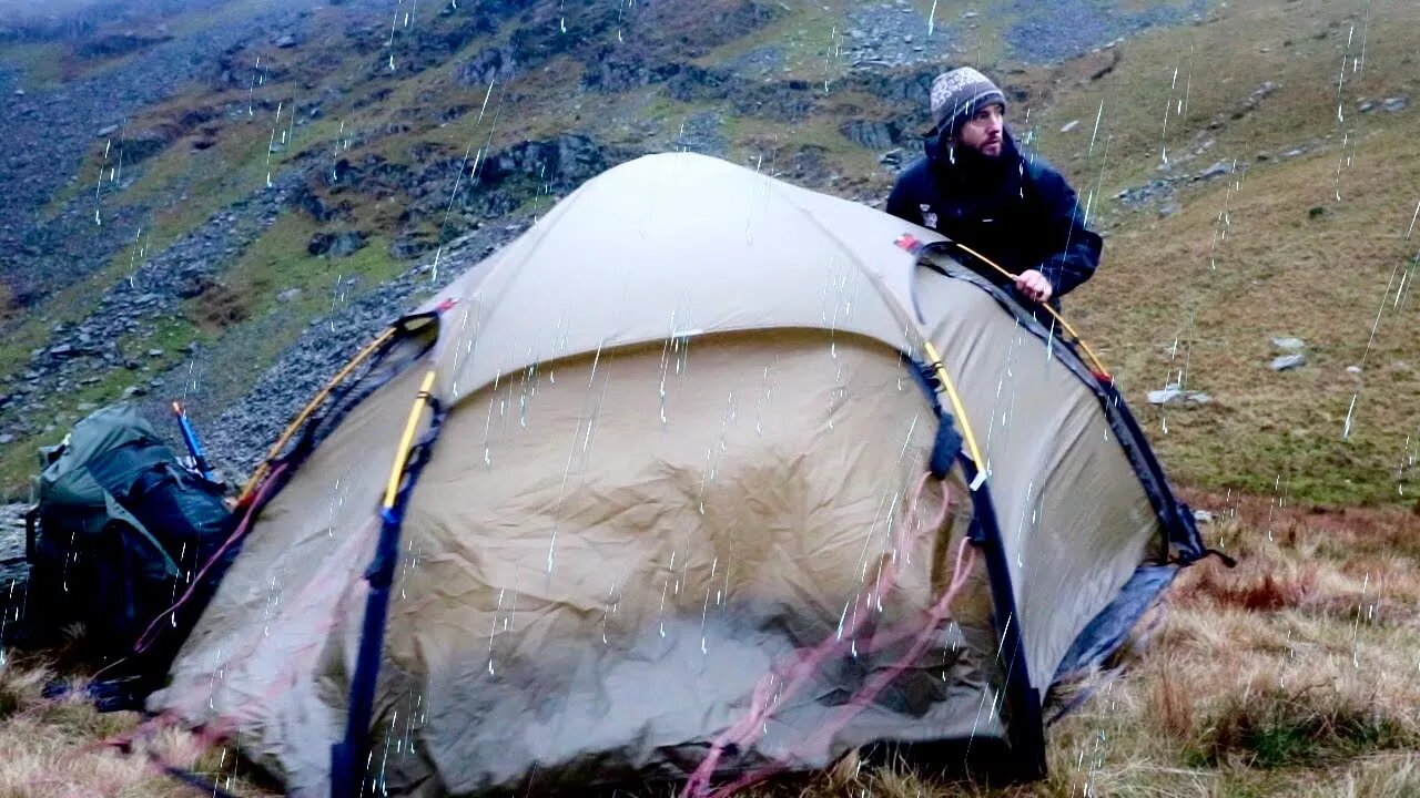 Solo Winter Mountain Camping in a Storm - Gale Force Wind and Rain
