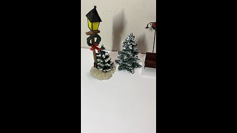 Stop & Shop! Street Lamp Light Corner Christmas Village Scene - 3 Trees, 1 Bench, 4 Mini-Lamp-Lights