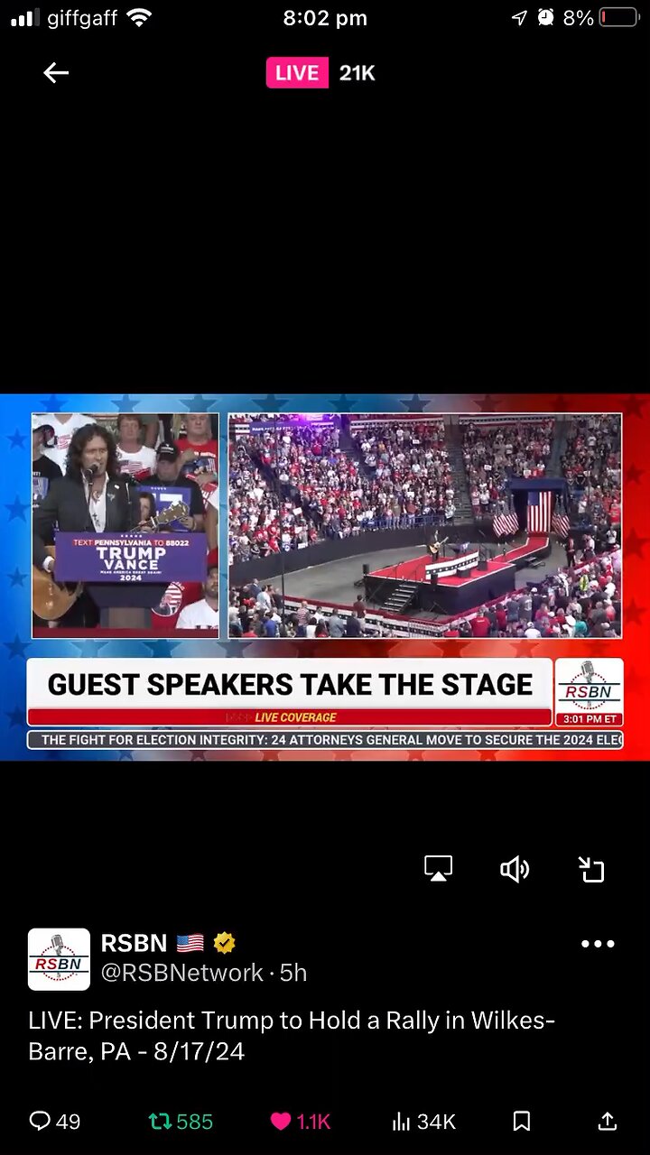 Trump rally now on RSBN on rumble and X 17/08/2024