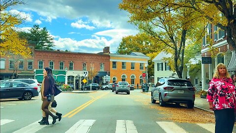 Driving in Woodstock Vermont USA in Autumn