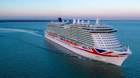 P&O Cruises Arvia departing Southampton UK she's back home 4k dji drone footage 02/04/2023