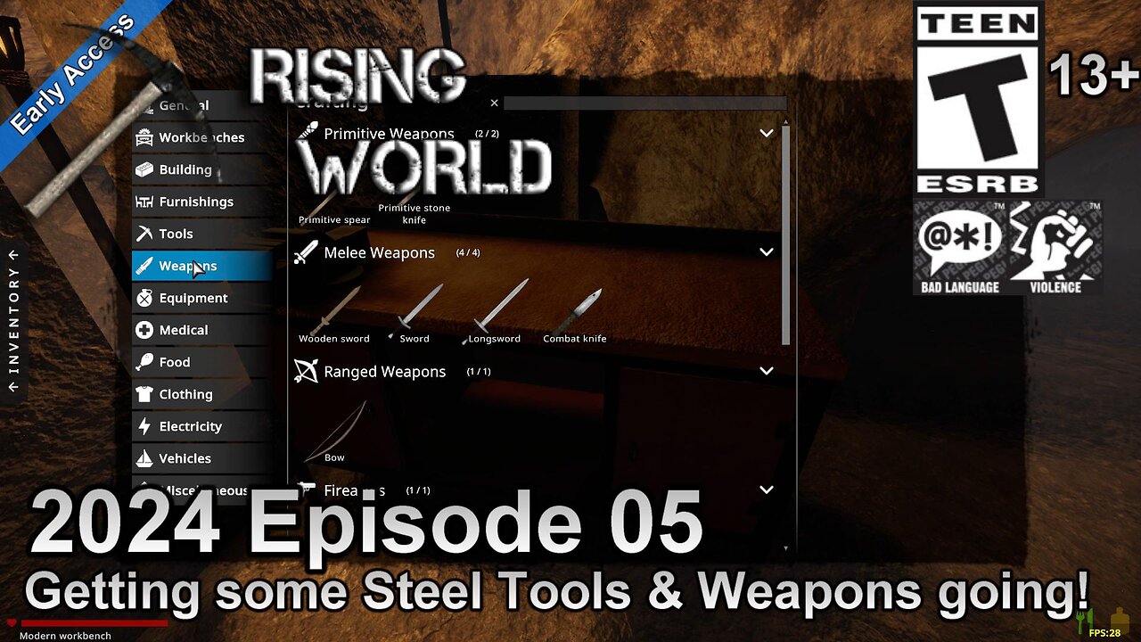 Rising World (Unity Version) (2024 Episode 05) Getting some Steel Tools & Weapons going!