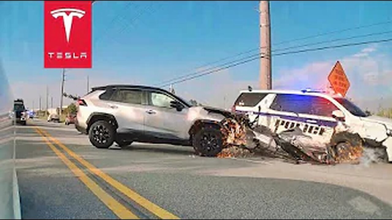 Bad Driver VS Police Car; Insane Car Crash Caught On Teslacam