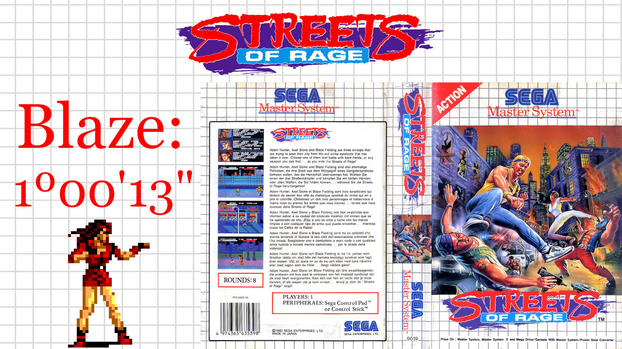 Streets of Rage 1 [SMS] Blaze - Normal [1º00'13"] 3rd place | SEGA Master System Marceau