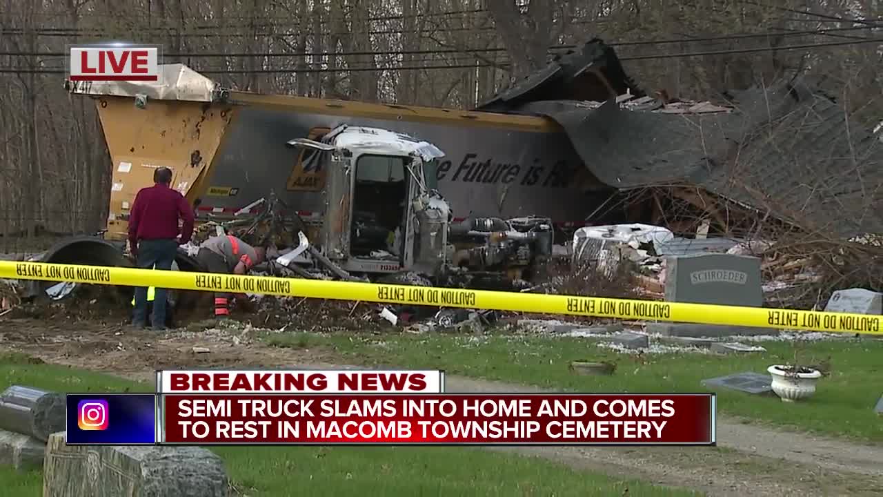 Semi destroys house in Macomb Township, only minor injuries reported