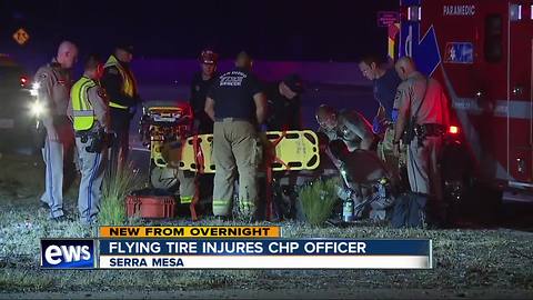 CHP officer hit by tire from passing car on I-15