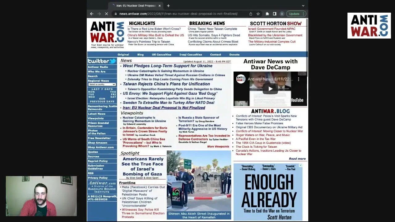 Antiwar News 8/12/22: Danger of Nuclear Catastrophe, Ukraine Threatens Russian Tourists, and More