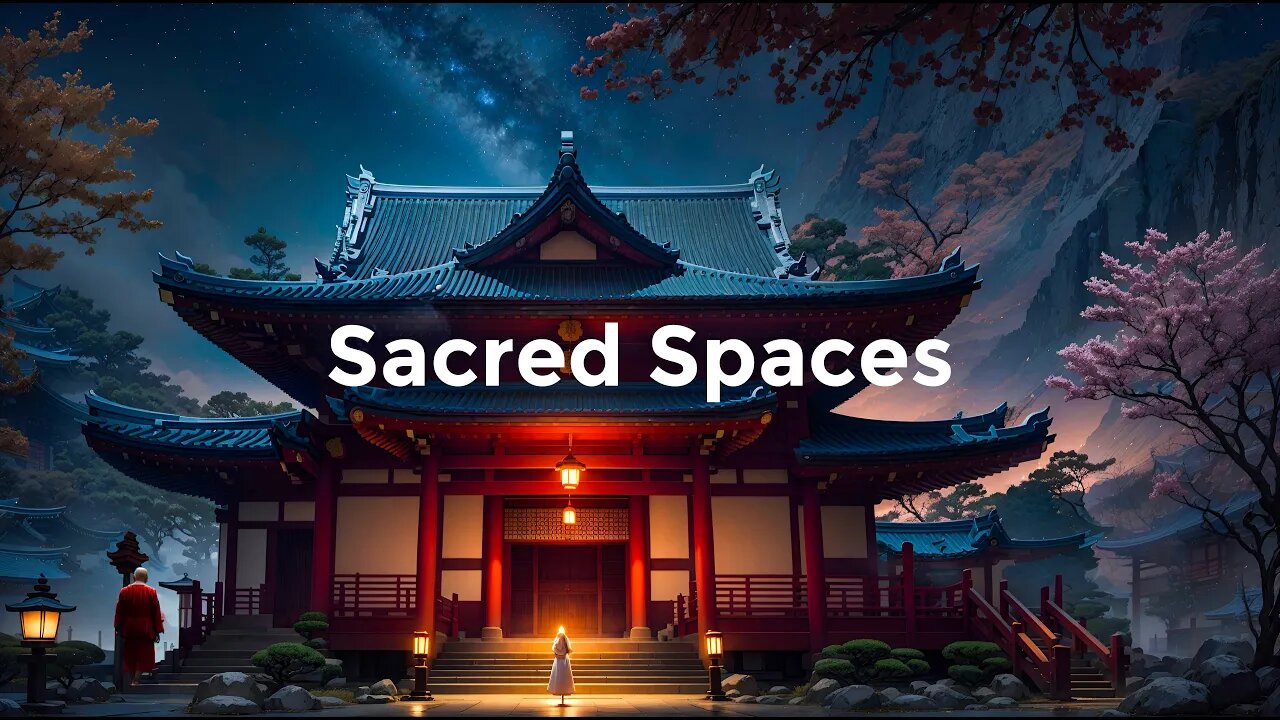 Enchanting Japanese Temples in Nighttime Cinematic Ambience with 1 Hour of Meditation Music 🌌🎵🏯
