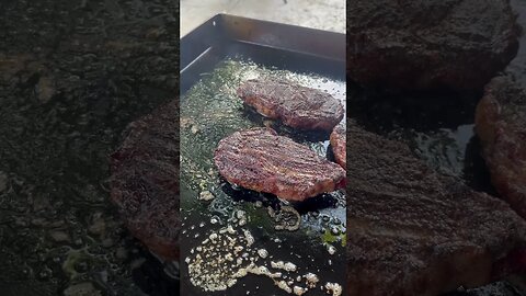 Smoked then Reverse-Seared Rib-Eye Steaks on the Blackstone | Backyard Cooking #cooking
