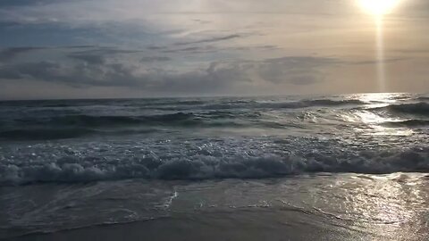 ROUGH SURF JUST BEFORE SUNSET 🌊NO TALKING ☁️CLOUDS🌞SUN ON THE SAND LOUD CRASHING WAVES
