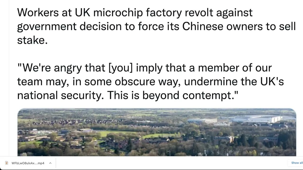 🟨 英國微芯片工廠的工人反對政府強迫其中國所有者出售股份