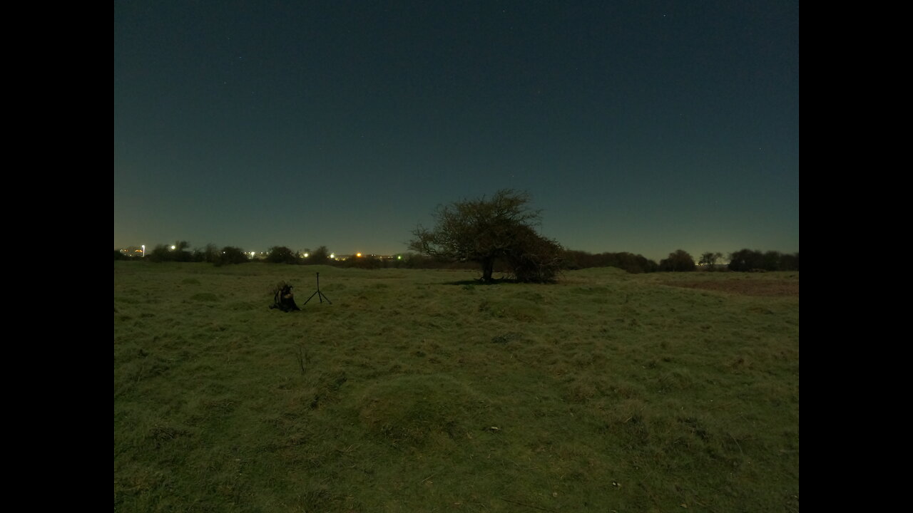 Night hiking next to the sea in the moonlight . Speedlapse. GoPro
