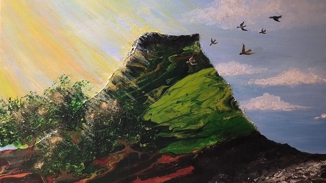 Heaven Art, acrylic pouring, Volcano, prophetic art, Acrylic, Christian Art