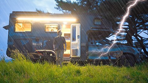 👑 King Of Camping ☔ Overnight In A Truck Camper In Heavy Rain | ASMR