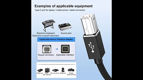 3 in 1 8 Pin, Type-C, Micro USB to USB-B MIDI Instruments Printer Cable, Length: 1m