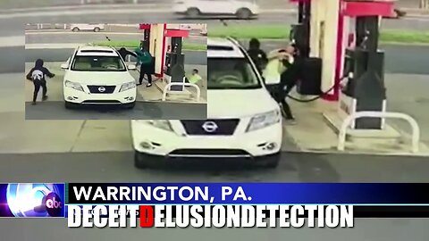 Black suspects physically assault a white male victim during a gas station carjacking ambush