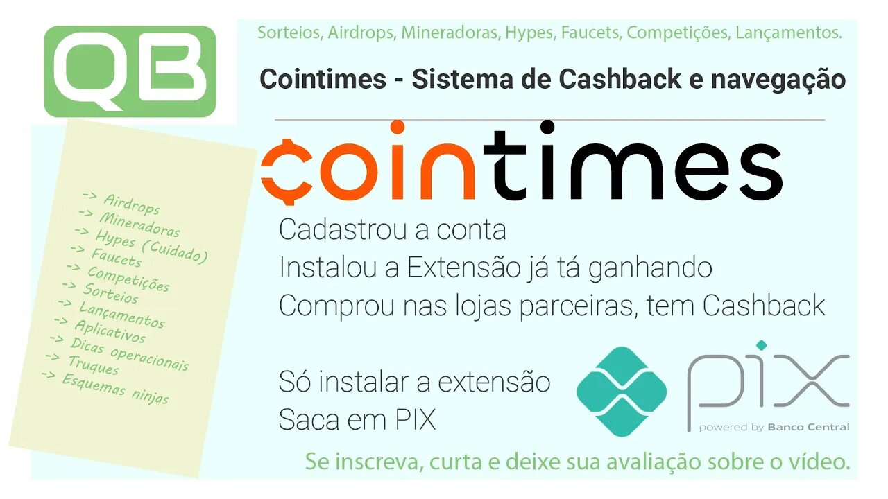 CanalQb - Cointimes - Criptoback - Apenas ganhe Bitcoin, navegando, lendo, comprando seus produtos