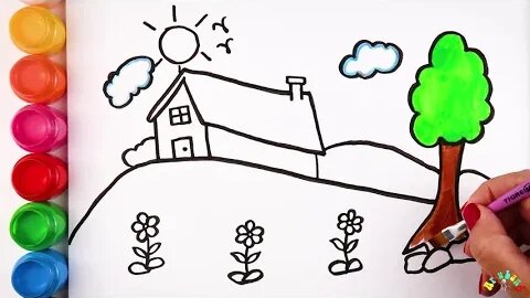 Drawing and Coloring a Hill House for Kids & Toddlers | Ariu Land