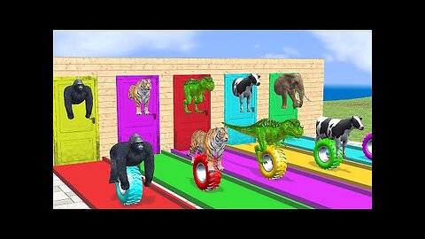 Cow Elephant Lion Gorilla Tiger T-Rex Guess The Right Door