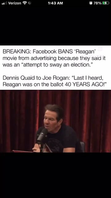 Dennis Quaid says Facebook is banning the Reagan movie from advertising because it’s anti-communis