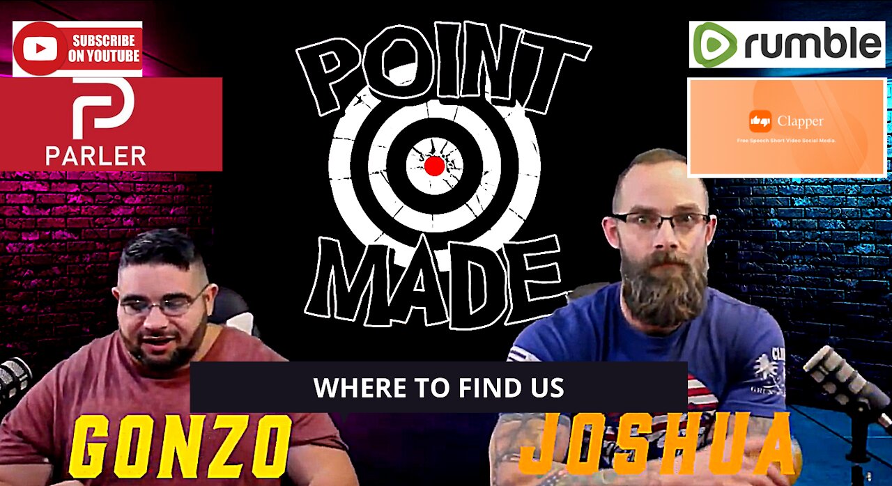 Where and HOW TO FIND US, POINT MADE, YOUTUBE, RUMBLE, CLAPPER AND PARLER, YES PARLER IS BACK