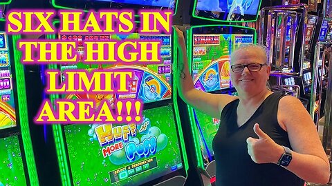 Slot Machine Play - Huff N' More Puff - Six Hats in High Limit Area!