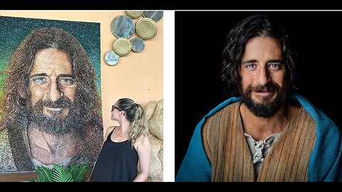 Jonathan Roumie brazilian fan makes a piece of art- Portrait of Jesus from shards of glass &plastic