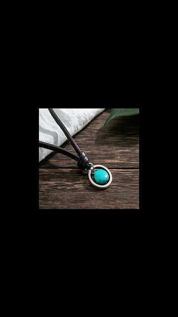 ROUND TURQUOISE STONE PROTECTION STRENGTH NECKLACE PENDANT